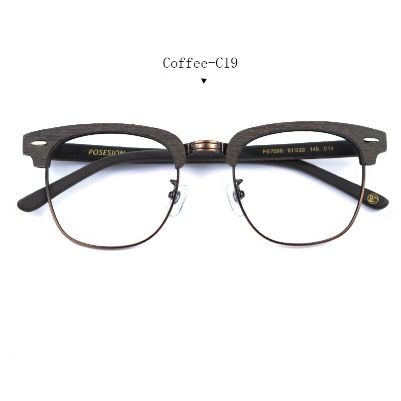 Hdcrafter Unisex Full Rim Round Metal Wood Frame Eyeglasses Ps7090 Full Rim Hdcrafter Eyeglasses Coffee