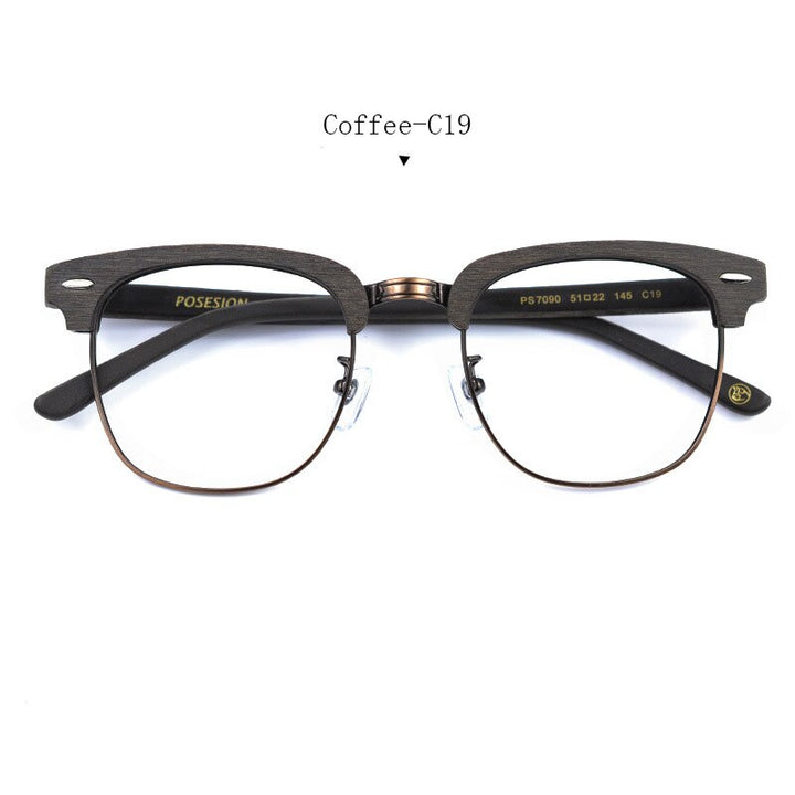 Hdcrafter Unisex Full Rim Round Metal Wood Frame Eyeglasses Ps7090 Full Rim Hdcrafter Eyeglasses Coffee