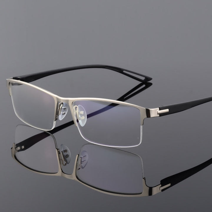 Men's Semi Rim Square Eyeglasses Titanium Alloy  9029 Semi Rim Bclear Silver