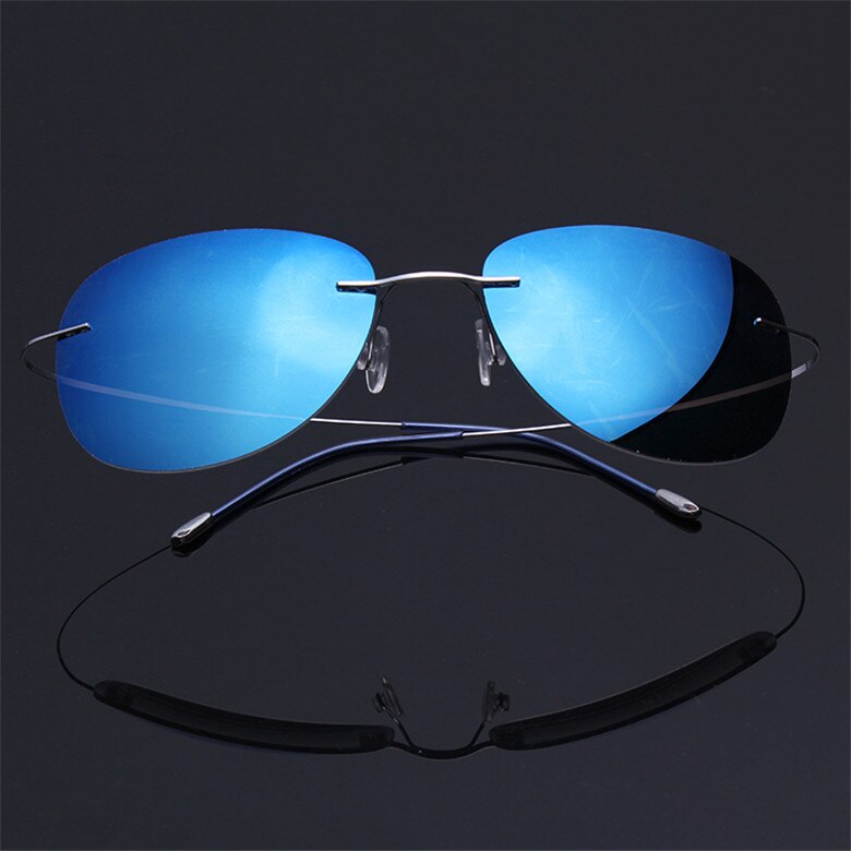 Brightzone Men's Sunglasses Oval Titanium Rimless Polarized 1258 Rimless Brightzone Silver Blue