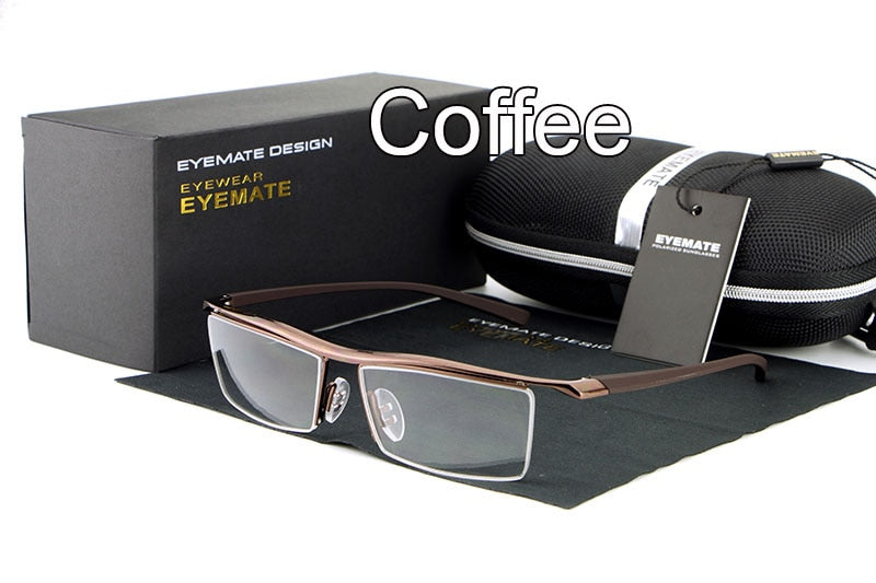 Hdcrafter Men's Eyeglasses Alloy Steel Acetate Semi Rim Square E004 Semi Rim Hdcrafter Eyeglasses coffee