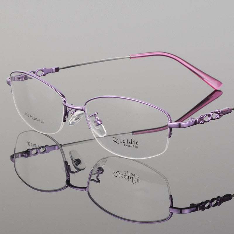 Women's Alloy Frame Half Rim Eyeglasses 886 Semi Rim Bclear Purple