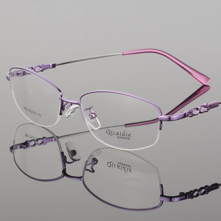 Women's Alloy Frame Half Rim Eyeglasses 886 Semi Rim Bclear Purple
