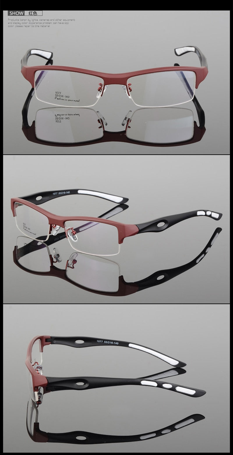 Hotony Men's Semi Rim TR 90 Resin Rectangular Sport Frame Eyeglasses 1077 Semi Rim Hotony