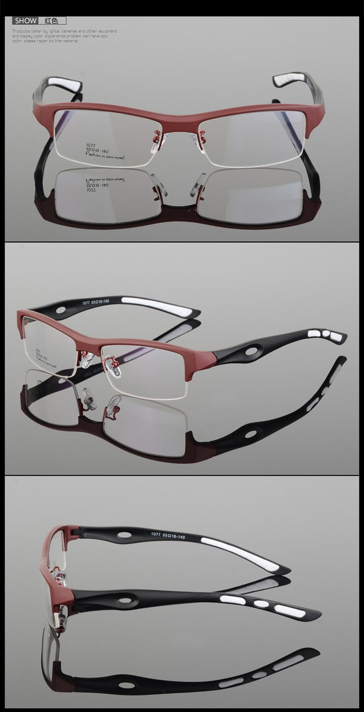 Hotony Men's Semi Rim TR 90 Resin Rectangular Sport Frame Eyeglasses 1077 Semi Rim Hotony