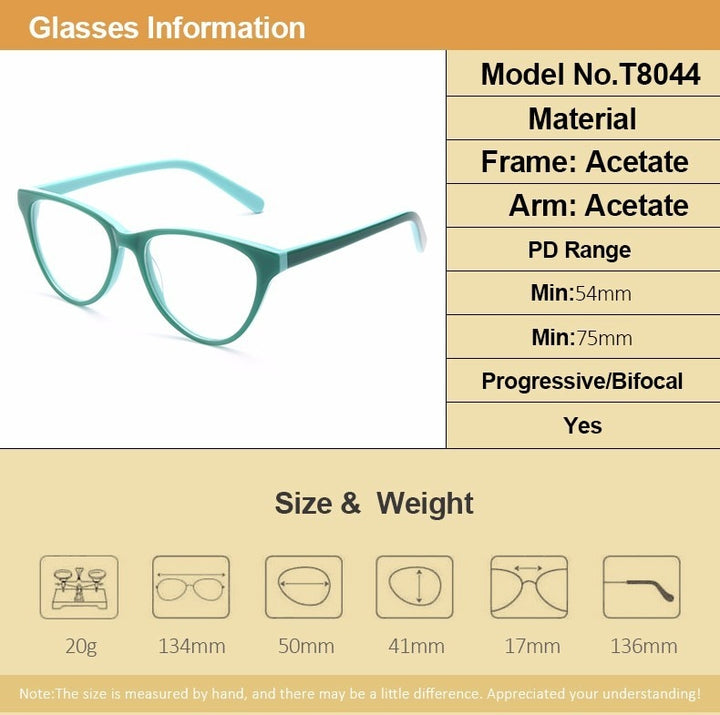 Gmei Women's Eyeglasses Cat-Eye Hypoallergenic Acetate T8044 Full Rim Gmei Optical