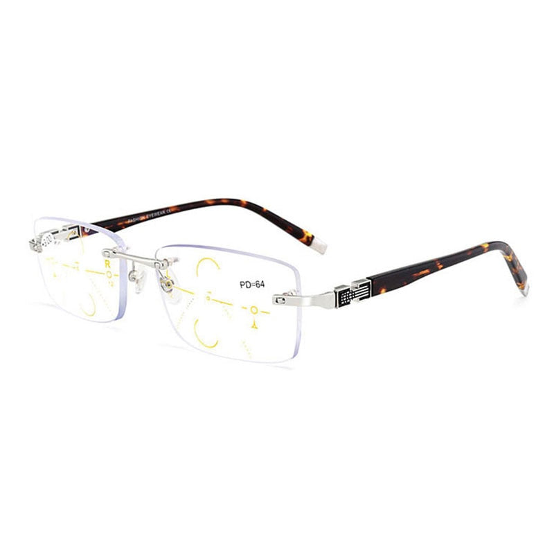 Hotochki Men's Rimless Titanium Alloy Frame Progressive Reading Glasses Anti Blue Light 656 Reading Glasses Hotochki +100 Silver