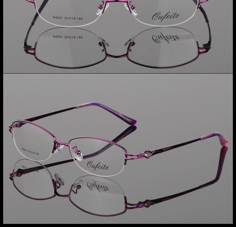 Women's Half Rim Eyeglasses Alloy Frame Sf6001 Semi Rim Bclear