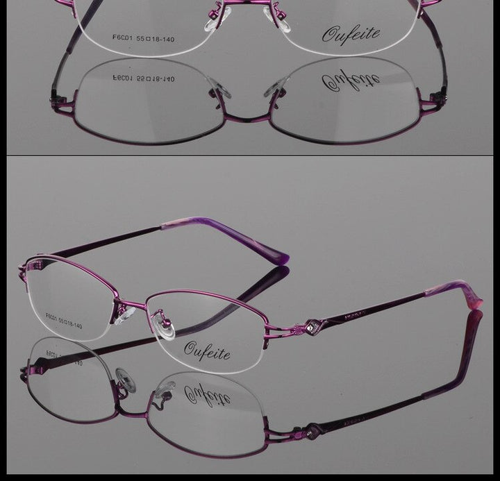 Women's Half Rim Eyeglasses Alloy Frame Sf6001 Semi Rim Bclear