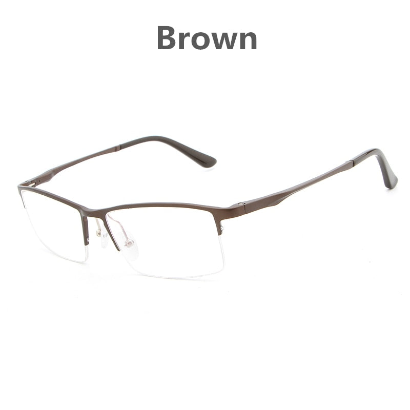 Hdcrafter Men's Semi Rim Rectangular Alloy Frame Eyeglasses Lp6263 Semi Rim Hdcrafter Eyeglasses Brown