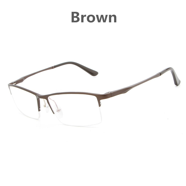 Hdcrafter Men's Semi Rim Rectangular Alloy Frame Eyeglasses Lp6263 Semi Rim Hdcrafter Eyeglasses Brown