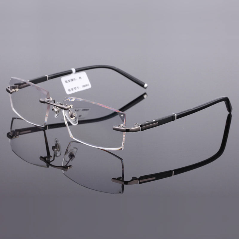 Reven Jate 58003 Pure Titanium Rimless Diamond Cutting Man Glasses Frame Eyeglasses (Gray) Rimless Reven Jate Default Title
