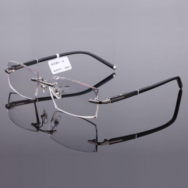 Reven Jate 58003 Pure Titanium Rimless Diamond Cutting Man Glasses Frame Eyeglasses (Gray) Rimless Reven Jate Default Title