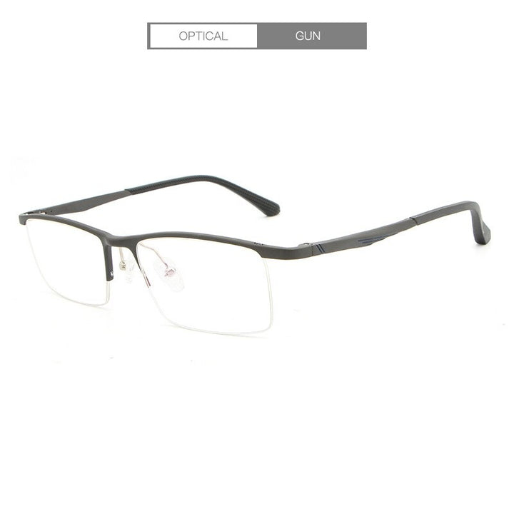 Hdcrafter Men's Semi Rim Rectangle Alloy Frame Eyeglasses Lp6236 Semi Rim Hdcrafter Eyeglasses Gun