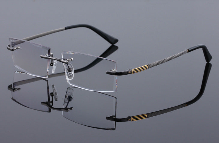 Reven Jate 5904 Titanium Rimless Diamond Cutting Man Glasses Frame Eyeglasses (Black) Rimless Reven Jate
