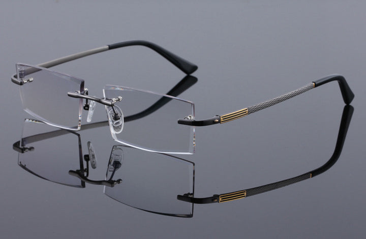 Reven Jate 5904 Titanium Rimless Diamond Cutting Man Glasses Frame Eyeglasses (Black) Rimless Reven Jate