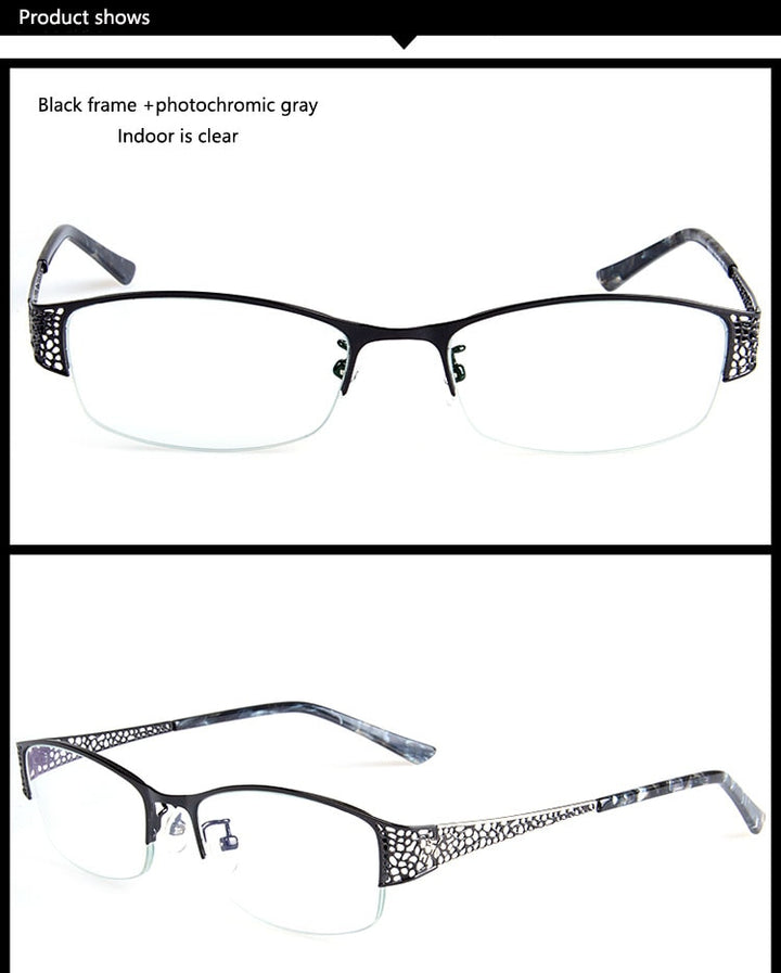 Bclear Women's Alloy Semi Rim Eyeglasses Photochromic P99001 Semi Rim Bclear