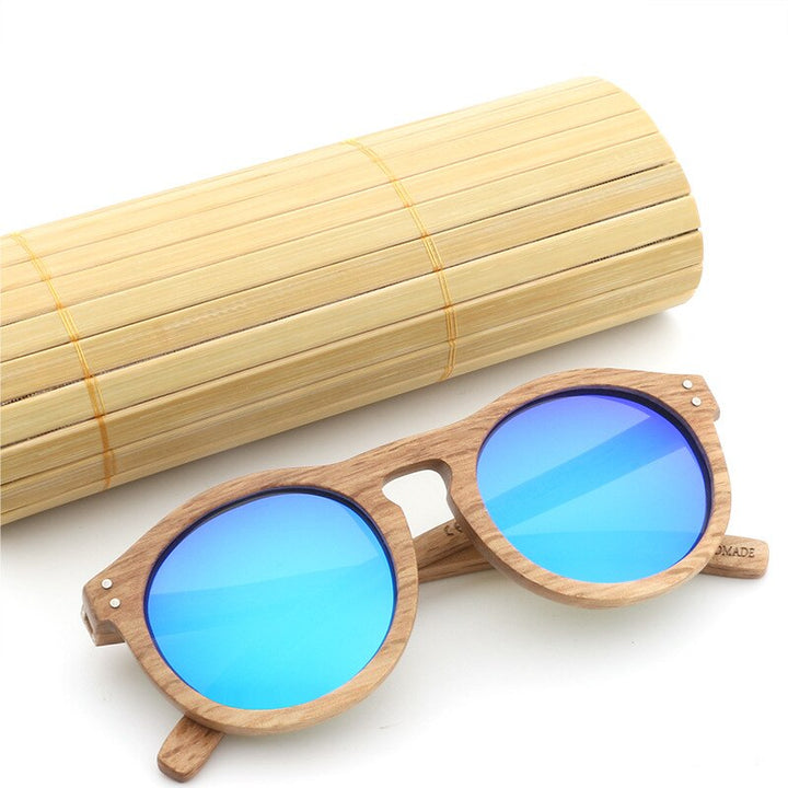 Hdcrafter Unisex Full Rim Round Bamboo Wood Frame Polarized Sunglasses Lw3016 Sunglasses HdCrafter Sunglasses   