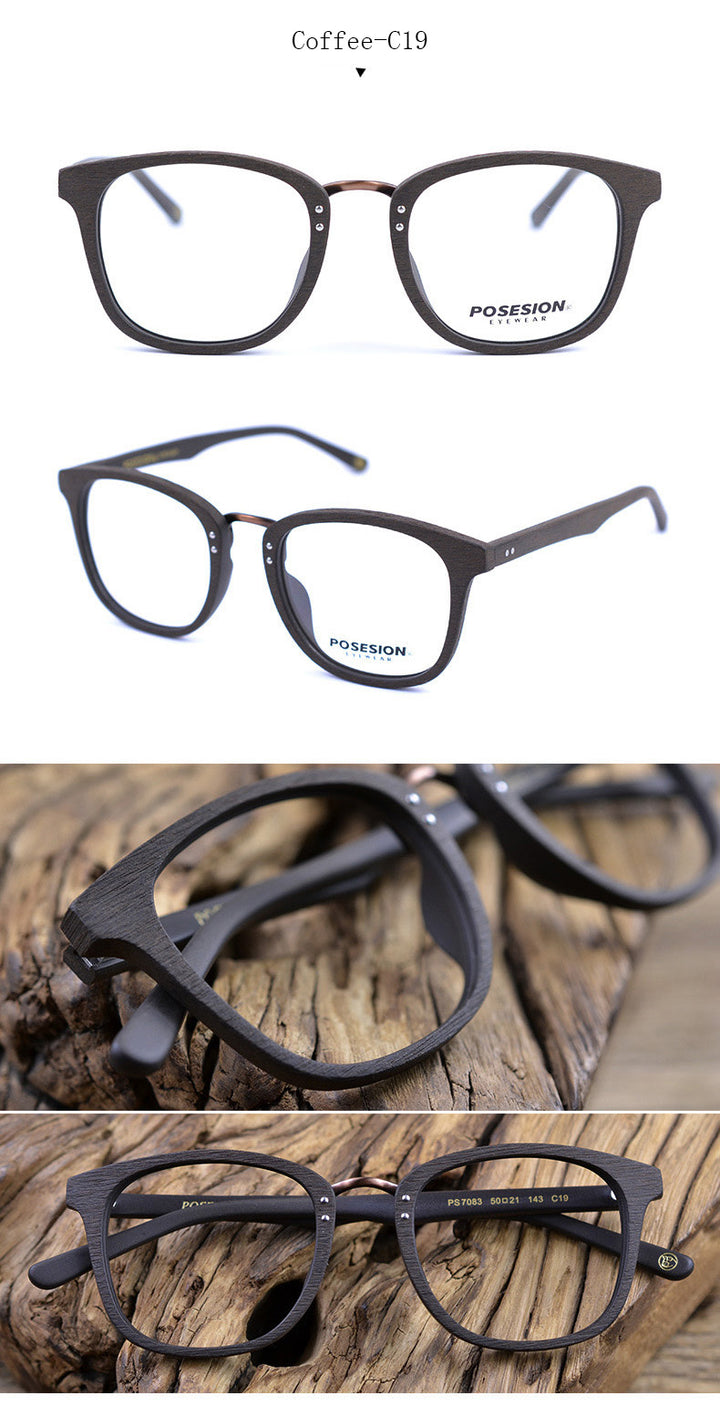 Hdcrafter Men's Full Rim Round Metal Wood Frame Eyeglasses Ps7083 Full Rim Hdcrafter Eyeglasses