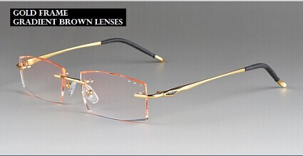 Chashma Ottica Unisex Rimless Square Rectangle Titanium Eyeglasses Tinted Lenses 65077 Rimless Chashma Ottica Gold