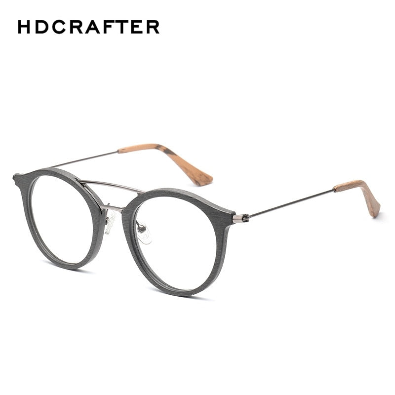 Hdcrafter Unisex Full Rim Round Wood Alloy Double Bridge Eyeglasses 4821 Full Rim Hdcrafter Eyeglasses