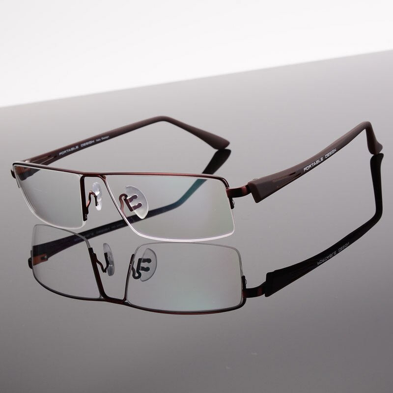 Hotochki Men's Semi Rim Rectangular Alloy Frame Eyeglasses P8157 Semi Rim Hotochki