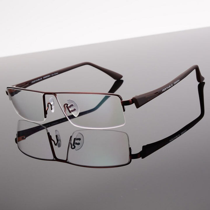 Hotochki Men's Semi Rim Rectangular Alloy Frame Eyeglasses P8157 Semi Rim Hotochki
