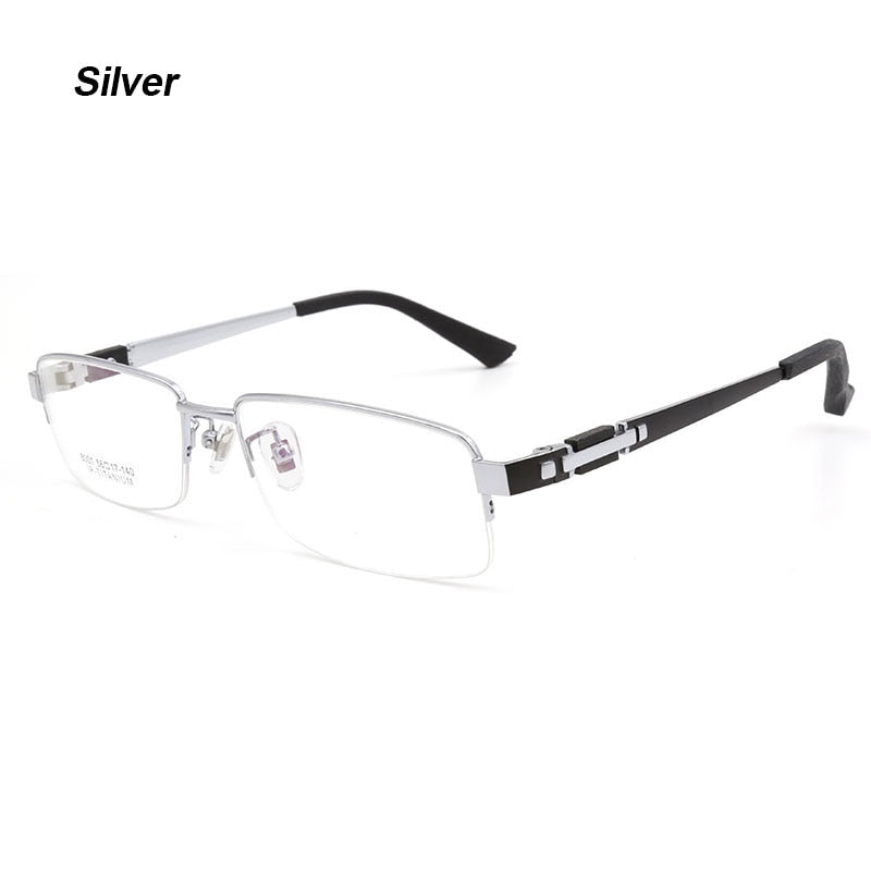 Hotochki Men's Semi Rim Rectangle Titanium Acetate Wood Eyeglasses 8001 Semi Rim Hotochki