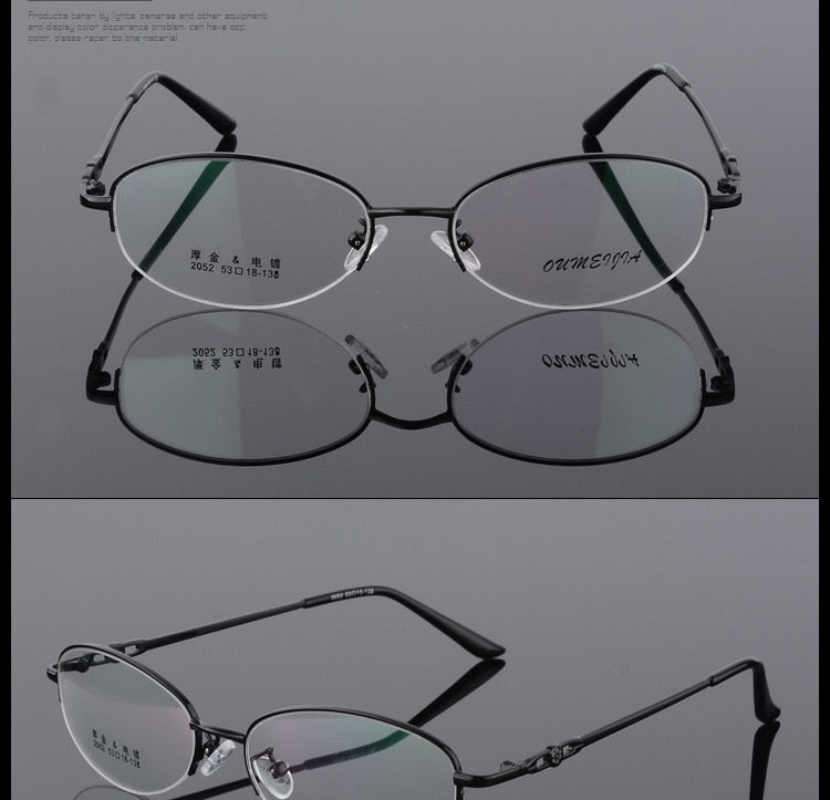 Women's Half Rim Eyeglasses Alloy Frame 2052 Semi Rim Bclear