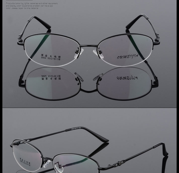 Women's Half Rim Eyeglasses Alloy Frame 2052 Semi Rim Bclear