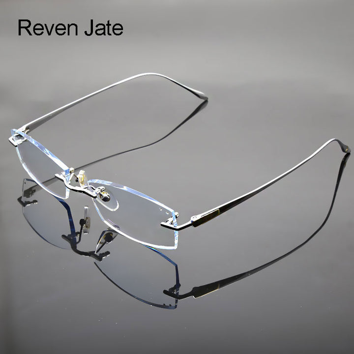 Reven Jate Unisex Rimless Square Titanium Eyeglasses 8047 Rimless Reven Jate