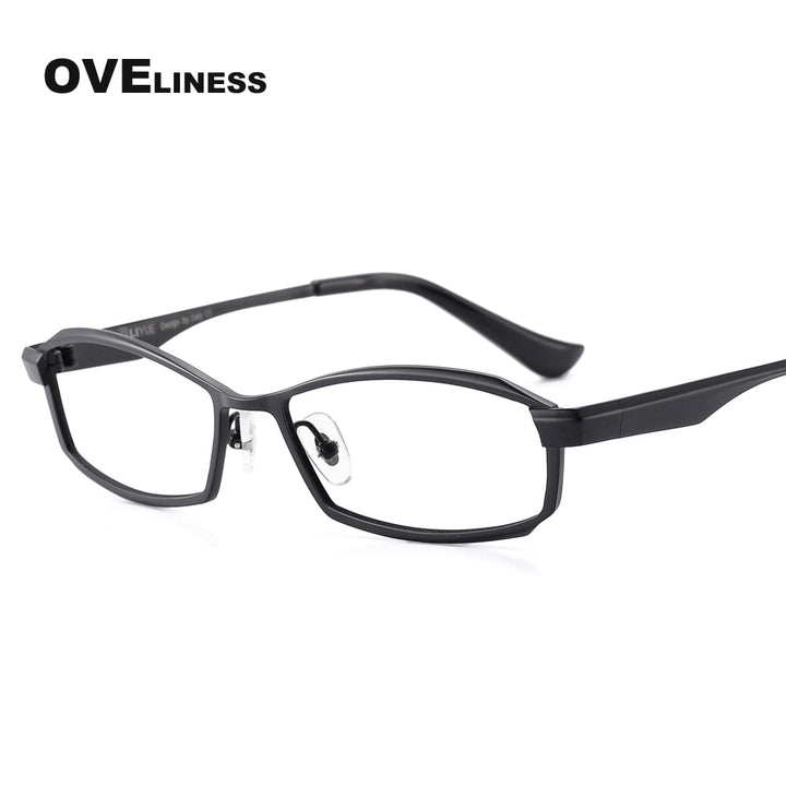 Oveliness Men's Full Rim Rectangle Titanium Eyeglasses P8718 Full Rim Oveliness Black