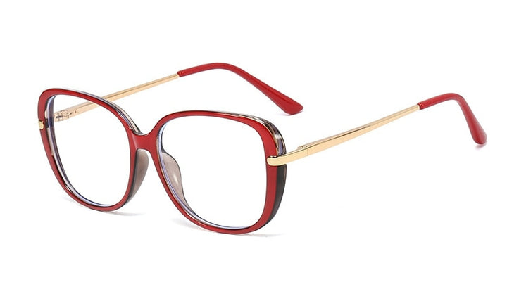 CCspace Unisex Full Rim Cat Eye Tr 90 Titanium Frame Eyeglasses 45836 Full Rim CCspace C5 red