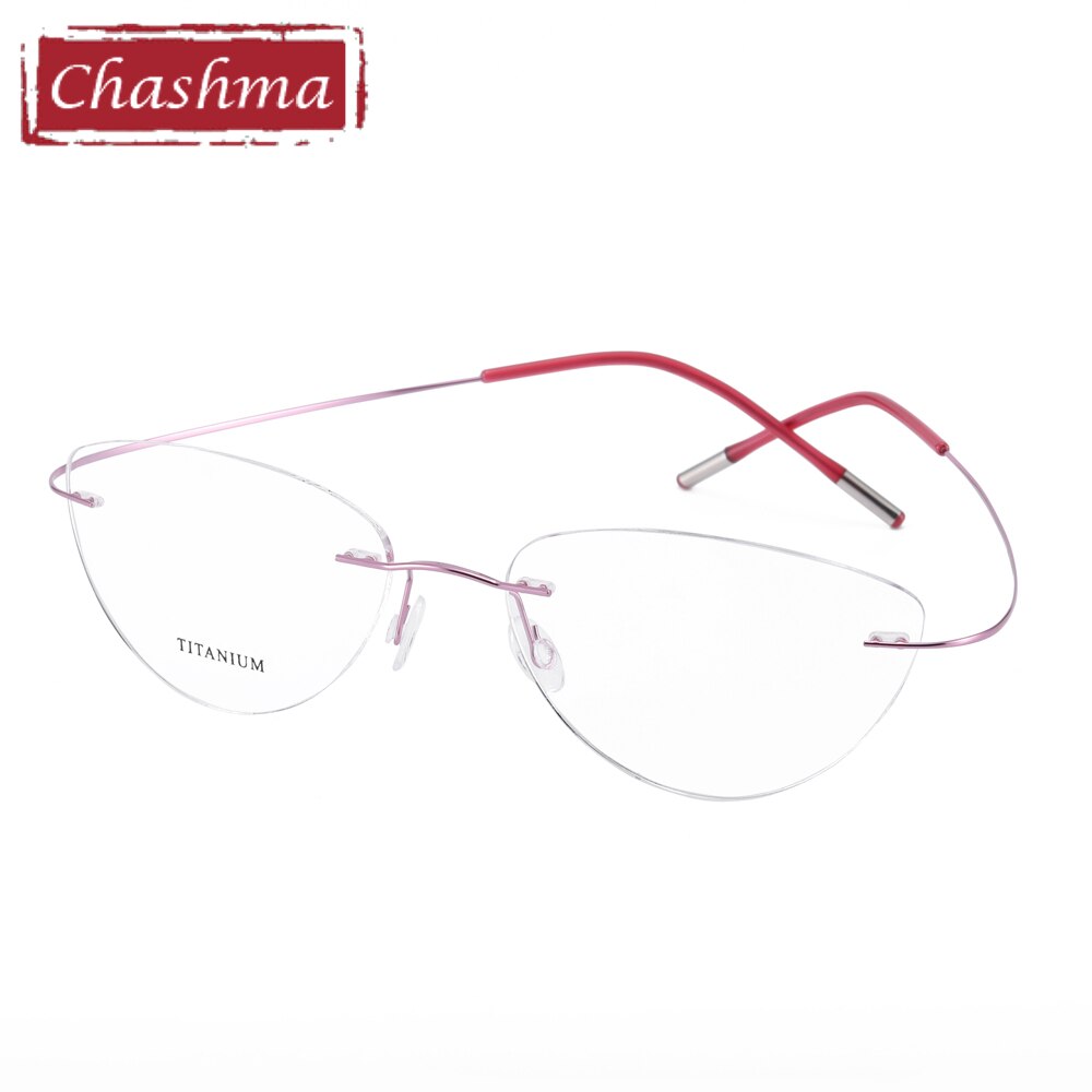 Chashma Ottica Unisex Rimless Triangle Cat Eye Tr 90 Titanium Eyeglasses 20003 Rimless Chashma Ottica Pink