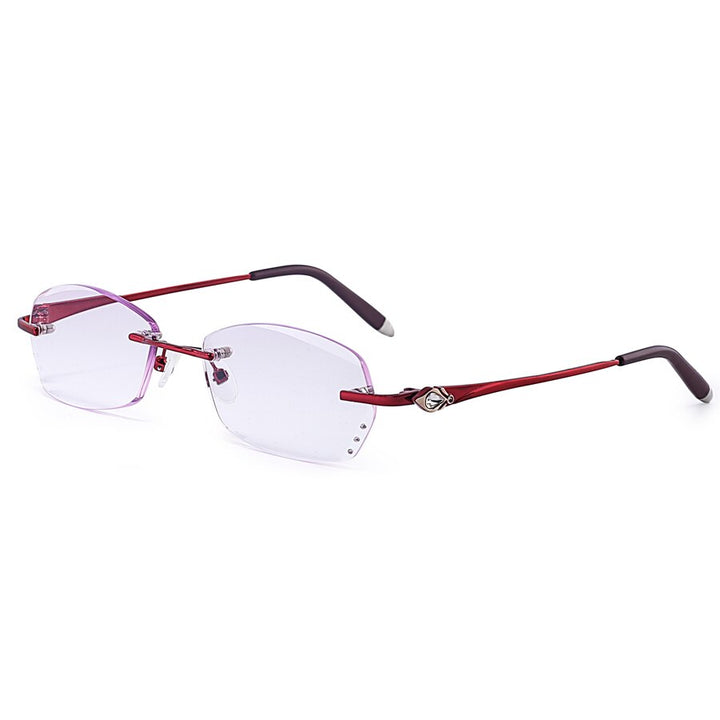 Women's  Reading Glasses Purple Resin Lenses Rimless Frame Reading Glasses Brightzone +100 Red-Clear 