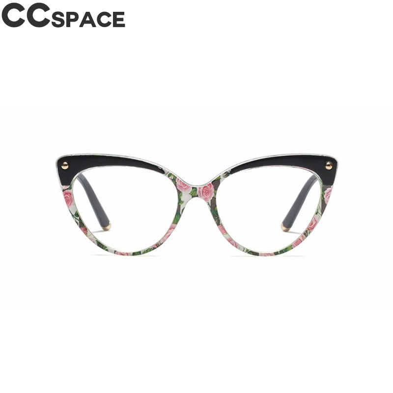 CCspace Women's Full Rim Cat Eye Tr 90 Resin Frame Eyeglasses 45639 Full Rim CCspace C3 black Flower