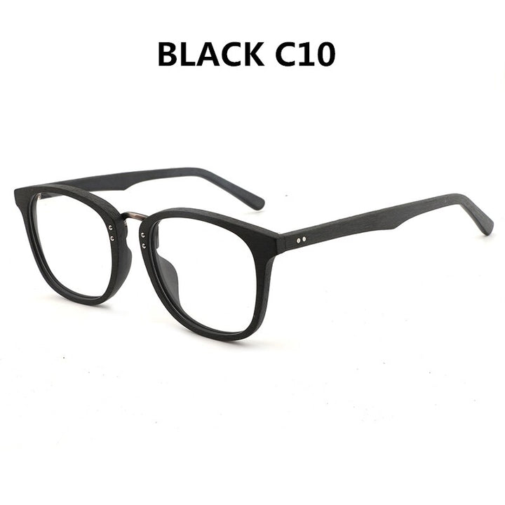 Hdcrafter Unisex Full Rim Round Square Wood Metal Frame Eyeglasses Hb029 Full Rim Hdcrafter Eyeglasses black C10