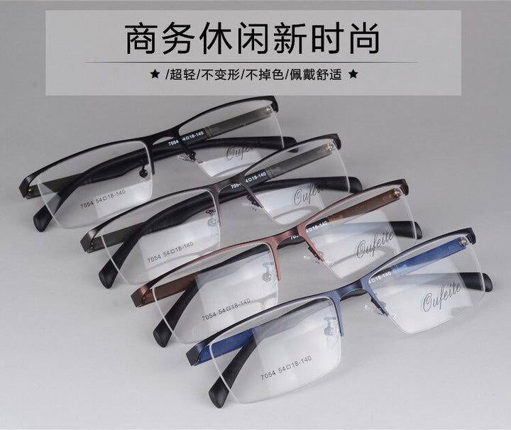 Men's Semi Rim Eyeglasses Alloy Frame S7054 Semi Rim Bclear