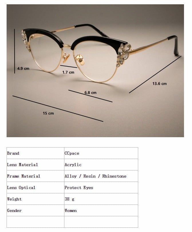 CCspace Women's Full Rim Rhinestone Cat Eye Acetate Alloy Frame Eyeglasses 45120 Full Rim CCspace