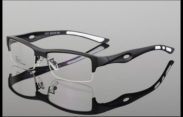 Bclear  Men's Eyeglasses Square Tr 90 Semi Rim Sports 1077 Semi Rim Bclear black