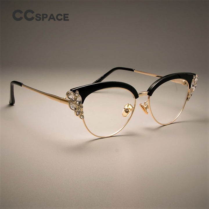 CCspace Women's Full Rim Rhinestone Cat Eye Acetate Alloy Frame Eyeglasses 45120 Full Rim CCspace