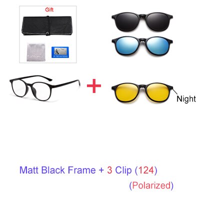 Ralferty 6 In 1 Magnet Sunglasses Women Polarized Eyeglass Frame With Clip On Glasses Men Round Uv400 Tr90 3D Yellow A2245 With Clip Ons Ralferty 1Frame 3 Clip 124