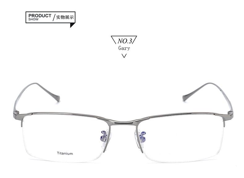 Hotony Men's Semi Rim Square Titanium Frame Eyeglasses S8803 Semi Rim Hotony