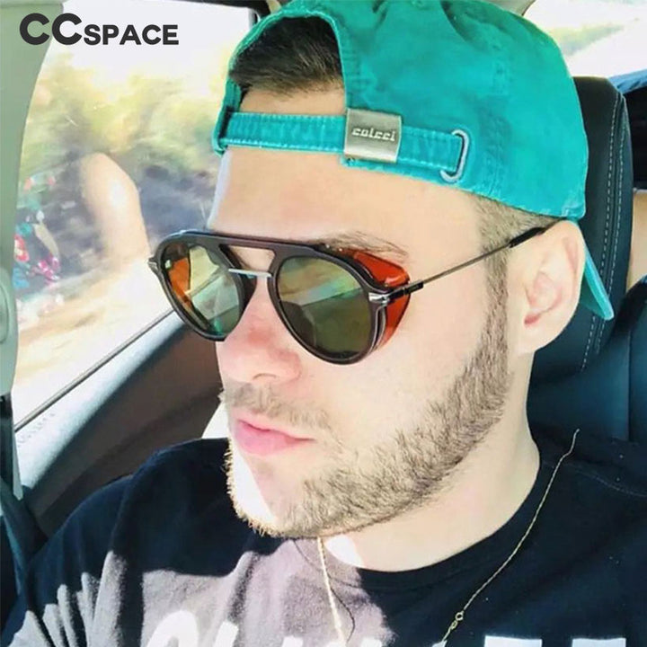 CCspace Unisex Full Rim Round Resin Steampunk Frame Sunglasses 46122 Sunglasses CCspace Sunglasses