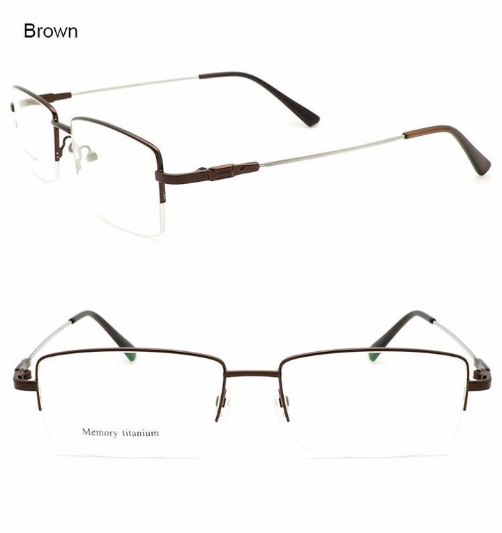 Reven Jate Men's Semi Rim Square Titanium Alloy Eyeglasses Semi Rim Reven Jate