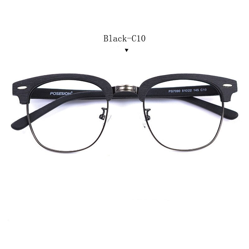 Hdcrafter Unisex Full Rim Round Metal Wood Frame Eyeglasses Ps7090 Full Rim Hdcrafter Eyeglasses Black