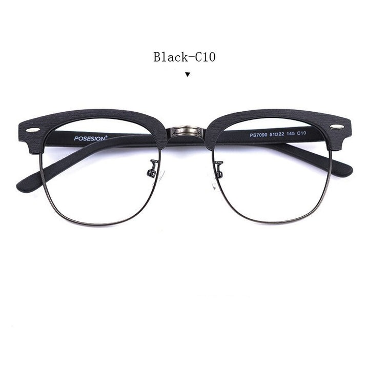 Hdcrafter Unisex Full Rim Round Metal Wood Frame Eyeglasses Ps7090 Full Rim Hdcrafter Eyeglasses Black