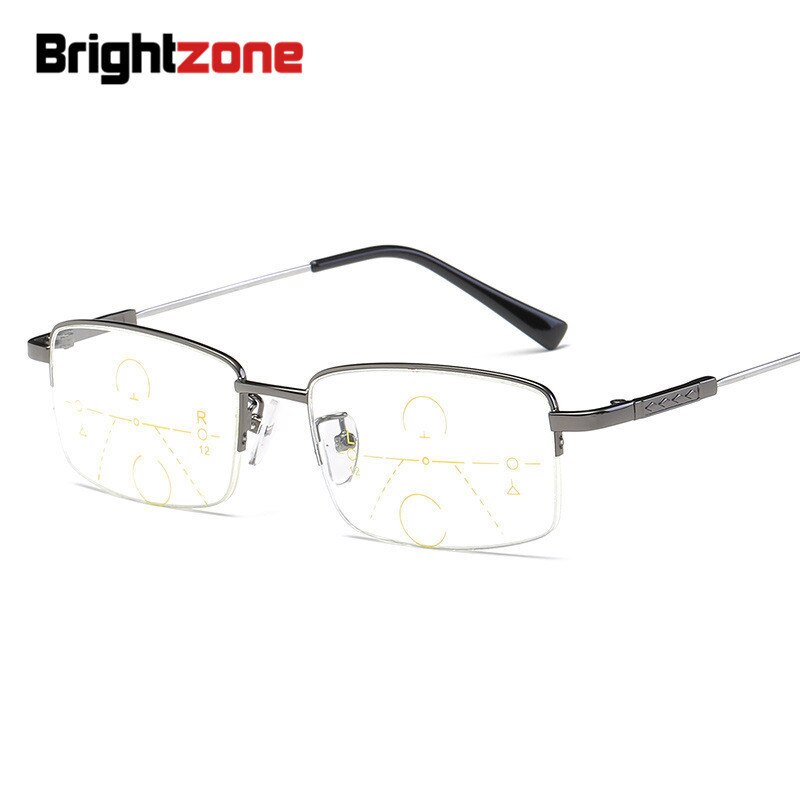 Brightzone Unisex Semi Rim Alloy Square Progressive Reading Glasses 1003 Reading Glasses Brightzone