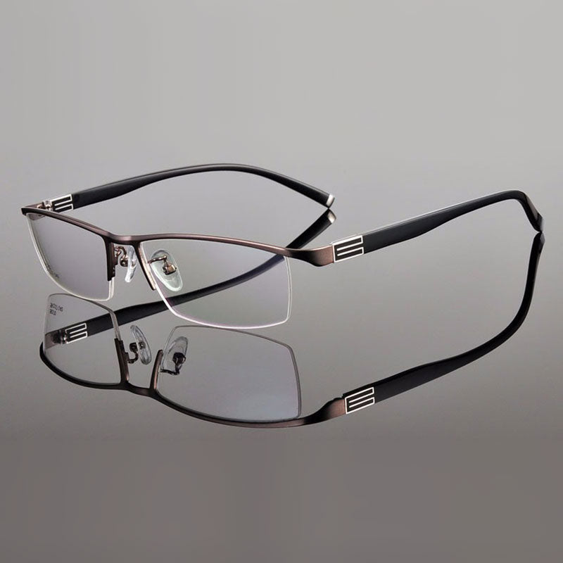 Reven Jate Men's Semi Rim Rectangle Titanium Alloy Eyeglasses 56170 Semi Rim Reven Jate