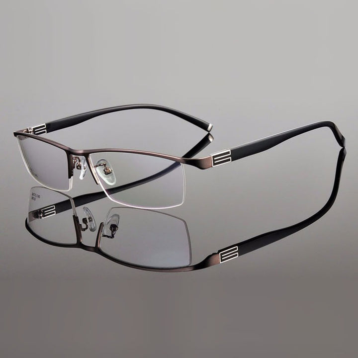 Reven Jate Men's Semi Rim Rectangle Titanium Alloy Eyeglasses 56170 Semi Rim Reven Jate